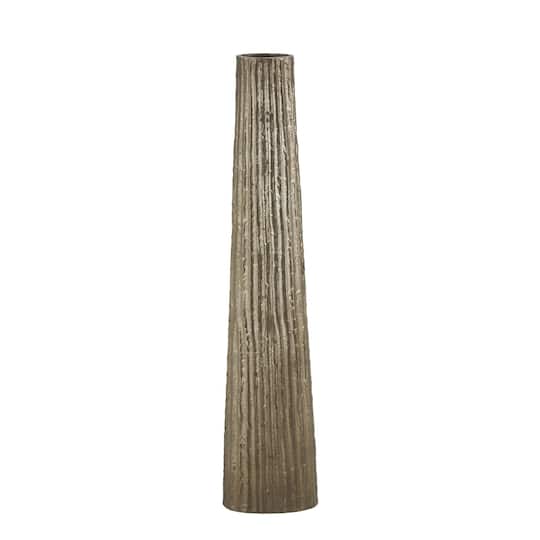 35.5" Brass Aluminum Metal Slim Flat Tall Floor Cone Vase with Textured Ridges